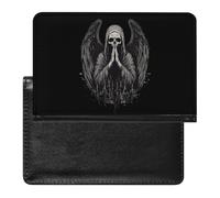 Grim Reaper Bless Leather Passport Holder Compact ID Card Cover Case Slim Travel Wallet for Men Women