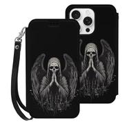 Grim Reaper Bless Printed Flip Wallet Leather Phone Case Card Slots Compatible with iPhone 16 Series