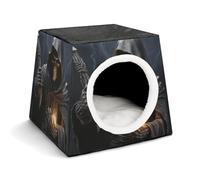 Grim-Reaper Cat Bed for Indoor Cats - Foldable Cat & Dog House with Removable Cozy Cushion, Waterproof Oxford Washable Pet House for Small Pets 13.8" X 13.8" X 11.8"