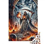 Grim Reaper Cathedral Scene 1000 Piece Jigsaw Puzzle Paper Adult Night Fire Jigsaw Puzzle for Adults Stress Relief Home Decor Gift 52x38cm/1000pcs