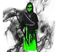 Grim Reaper Costume, 6 Pieces Costume Children's Grim Reaper with Fluorescent Ghost Clothing, Sickle, Gloves, Death Costume Party, Role Play Accessories for Halloween Costumes, Children, Carnival