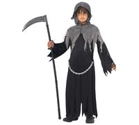Smiffys Grim Reaper Costume, Black with Cloak & Hood, Halloween Child Fancy Dress, Child Dress Up Costumes