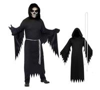 Grim Reaper Costume for Men - Scary Hooded Robe with Jagged Sleeves & Belt - Halloween Costumes for Men Horror Fancy Dress (XL)