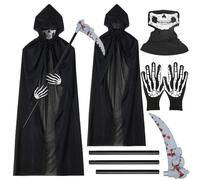 Grim Reaper Costume, Halloween Grim Reaper Costume, Halloween Scream Ghost Face Costume, Halloween Horror Ghost Costume, Scary Ghost Costume with False Knife, Scary Ghost Face