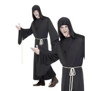Smiffys Grim Reaper Costume, Black with Hooded Robe & Rope Belt, Halloween Adult Fancy Dress, Adult Dress Up Costumes