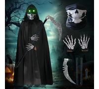 Grim Reaper Costume, Men's Halloween Costume, Grim Reaper, Death Costume Including Grim Reaper Cape, Scythe Halloween, Skeleton Gloves, Skull Mask for Halloween, Carnival, Party, Cosplay