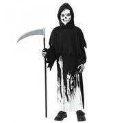 Grim Reaper Costume Outfits for Kids Boys Girls Glow in The Dark Scary Halloween Costume Death Grim Reaper Robe with Scythe Gloves 3PC Set (B, 13-15 Years)