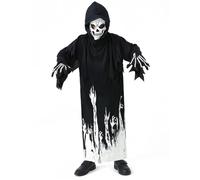 Grim Reaper Costume Outfits for Kids Boys Girls Glow in The Dark Scary Halloween Costume Death Grim Reaper Robe with Scythe Gloves 3PC Set (A, 7-9 Years)