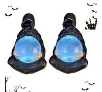 Grim Reaper Crystal Ball - LED Illuminated Water Globe with Floating Reaper, Gothic Liquid Motion Decor for Halloween, Creepy Resin Sculpture for Bookshelf (2 PCS)