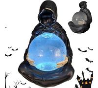 Grim Reaper Crystal Ball - LED Illuminated Water Globe with Floating Reaper, Gothic Liquid Motion Decor for Halloween, Creepy Resin Sculpture for Bookshelf (1 PC)