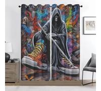 Grim Reaper Curtains, Colorful Flame Thermal Insulated Noise Reducing Blackout Curtain, Abstract Art Drapes for Bedroom Living Room 46” W x 72” L 2 Panels A245a