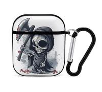 Grim Reaper Death Funny Case Cover Compatible for AirPods 1 & 2 Earbuds Protective Hard Cover with Keychain