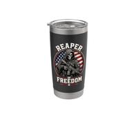 Grim Reaper Death Skeleton Halloween American Flag Stainless Steel Insulated Tumbler