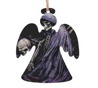Grim Reaper Death Skull Scythe Soul Old Christmas Tree Hanging 6 Pcs Set Wooden Ornaments Angel Shape Xmas Pendants Decoration Gifts For Women Men