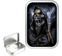 GRIM REAPER DJ TOBACCO TIN 50ml, 1oz SILVER HINGED TOBACCO TIN,PILL BOX,STORAGE TIN