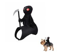Grim Reaper Dog Costume, Halloween Pet Saddle Vest with Rider for Dogs | Adjustable Harness Fit, Spooky Rider Design, Small to Large Dogs, Halloween & Party Wear, Scythe Accessory Included