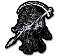 Grim Reaper Embroidered Patch Black and White Skeleton with Scythe 4.0 x 3.25 inch Iron On or Sew On Applique for Jacket Vest Backpack or Hat, Gothic Skull Jolly Roger Badge Punk Biker DIY Clothing