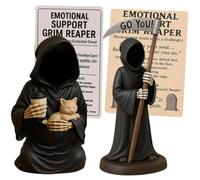 Grim Reaper Figurine, Resin Gothic Sculptures Scary Grim Reaper, Fantasy Art Mystery Man Decor, Halloween Encouragement Gifts for Cat Lovers, Home Tabletop Bookshelf Decoration(A+B