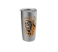 Grim Reaper Flames Scythe Traditional Tattoo Flash Stainless Steel Insulated Tumbler
