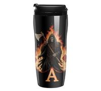 Grim Reaper Flaming Aces-Spades Printed Reusable Coffee Mug Insulated Travel Drinking Cup Water Bottle with Lid 350ml