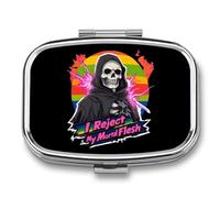 Grim Reaper Funny Travel Pill Organizer Small Square Metal Portable Medicine Case Box for Purse Pocket