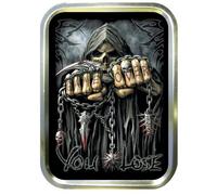 GRIM REAPER GAME OVER 2oz GOLD TOBACCO TIN,BACCY TIN,PILL TIN,FISHING TIN,SEWING TIN