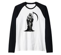 Grim Reaper Gothic Cloaked Skeleton Goth Memento Mori Design Raglan Baseball Tee