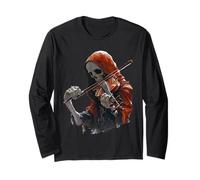 Grim Reaper Gothic Skeleton Playing Violin Music Halloween Long Sleeve T-Shirt