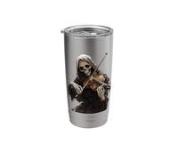 Grim Reaper Gothic Skeleton Playing Violin Music Halloween Stainless Steel Insulated Tumbler