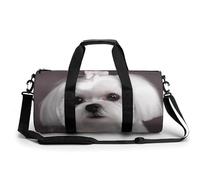 Grim Reaper Gym Bag Small Travel Duffle Bag with Compartment Carry On Weekender Bag for Women Men, Lovely Maltese Dog, 17.7in/9in/9in