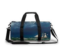 Grim Reaper Gym Bag Small Travel Duffle Bag with Compartment Carry On Weekender Bag for Women Men, Stormy waves vintage sailboat, 17.7in/9in/9in