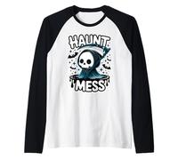 Grim Reaper Haunt Mess Halloween Design Gift Men Women Kids Raglan Baseball Tee