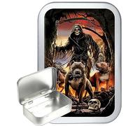 Grim Reaper Hounds Silver Hinged Gift Box, Storage Tin, tobacco tin, Pill Tin, 50ml tin