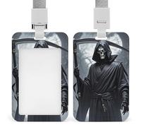 Grim Reaper Id Badge Holder with Lanyard, Clear Vertical Card Protector Waterproof, Breakaway Safety Neck Strap, Heavy Duty Name Tag Holder for Nurse Teacher Officer Staff Women Men