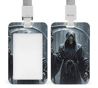 Grim Reaper ID Badge Holder with Vertical Card Badge Holder Waterproof Plastic Card Sleeve Badges Protector Case Name Tag ID Card Holder for Office Doctor Nurse Teachers