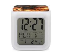 Grim Reaper in Horse Flames Digital Alarm Clock Bedside LED Night for Bedroom Office Desk 7 Colors Changing