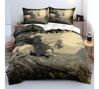 Grim Reaper Knight Bedding Set, Vintage Gothic Dark Art Horse Duvet Cover with Moon & forest Design, Gothic Halloween Home Decor Quilt Cover for Kids Boys Teens Double
