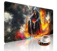 Grim Reaper Large Gaming Mouse Pad with Coaster, Durable Stitched Edges Protection Design, Cute Large Desk Mat for Desktop, 35.4x15.7 inch XXL Extended Computer Mat for Gaming and Office