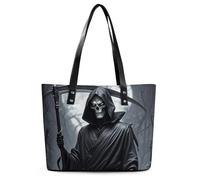 Grim Reaper Leather Tote Bag for Women Work Shoulder Purses with Zipper Waterproof Large Computer Shoulder Bag Fashion Ladies Shoulder Handbag Reusable Shopping Bags