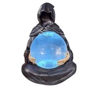 Grim Reaper LED Figurine with Floating Bat - Light-Up Crystal Ball Decoration for Halloween - Gothic Skull Statue for Shelf, Table, or Spooky Home Decor