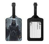 Grim Reaper Luggage Tag Suitcase Marker Travel Baggage Identifier with Boarding Card Holder Sturdy PU Travel Label for Suitcases and Work Bags
