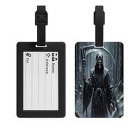 Grim Reaper Luggage Tag Suitcase Marker Travel Baggage Identifier with Boarding Card Holder Sturdy TPU Travel Label for Suitcases and Work Bags