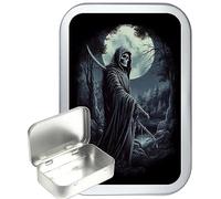 Grim Reaper Moon Silver Hinged Gift Box, Storage Tin, tobacco tin, Pill Tin, 50ml tin