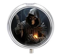 Grim Reaper Pill Box Round Portable Small Pill Case Waterproof Travel Pill Box Organizer for Pocket Purse and Daily Convenience