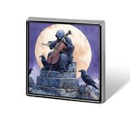 Grim Reaper Playing A Cello Novelty Brooches & Pins Square Personalised Metal Lapel Badge with Butterfly Clutch Clasp