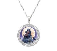Grim Reaper Playing A Cello Women's Pendant Necklaces Round Inlaid Crystal Pendants Long Alloy Necklace Jewelry Gift