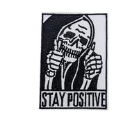 Grim Reaper Positive Embroidered Patch Rock Metal Sew Iron On Badge Gothic Skull Gift Jacket Bag Punk Applique Thumbs Up Funny Goth Gothic Emo Horror Scary Bones Death Skull Skeleton Head