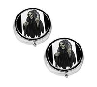 Grim-Reaper Print Pill Box 3 Compartment Medicine Pill Case,Portable for Pocket Or Purse Pill Organizer Decorative Metal Medicine Vitamin Organizer Unique Gift