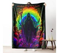 Grim Reaper Queen Size Blanket for Bed, Neon Skeleton Microfiber Blanket 86x94 Inch, Horror Spooky Skull Couch Throw Blankets Fall Blankets Soft Warm Cozy for Camping Travel Picnic