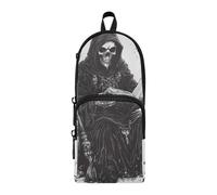 Grim Reaper Reading with A Scythe Nylon 3 Compartments Pencil Bag College study&multifunctional Big Pencil Case With Zipper Stationery for School supplies
